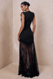 Fianna Black Crew Neck Maxi Dress With Lace Skirt