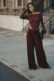 Jacqueline Pleated Wide Leg Pants Mahogany
