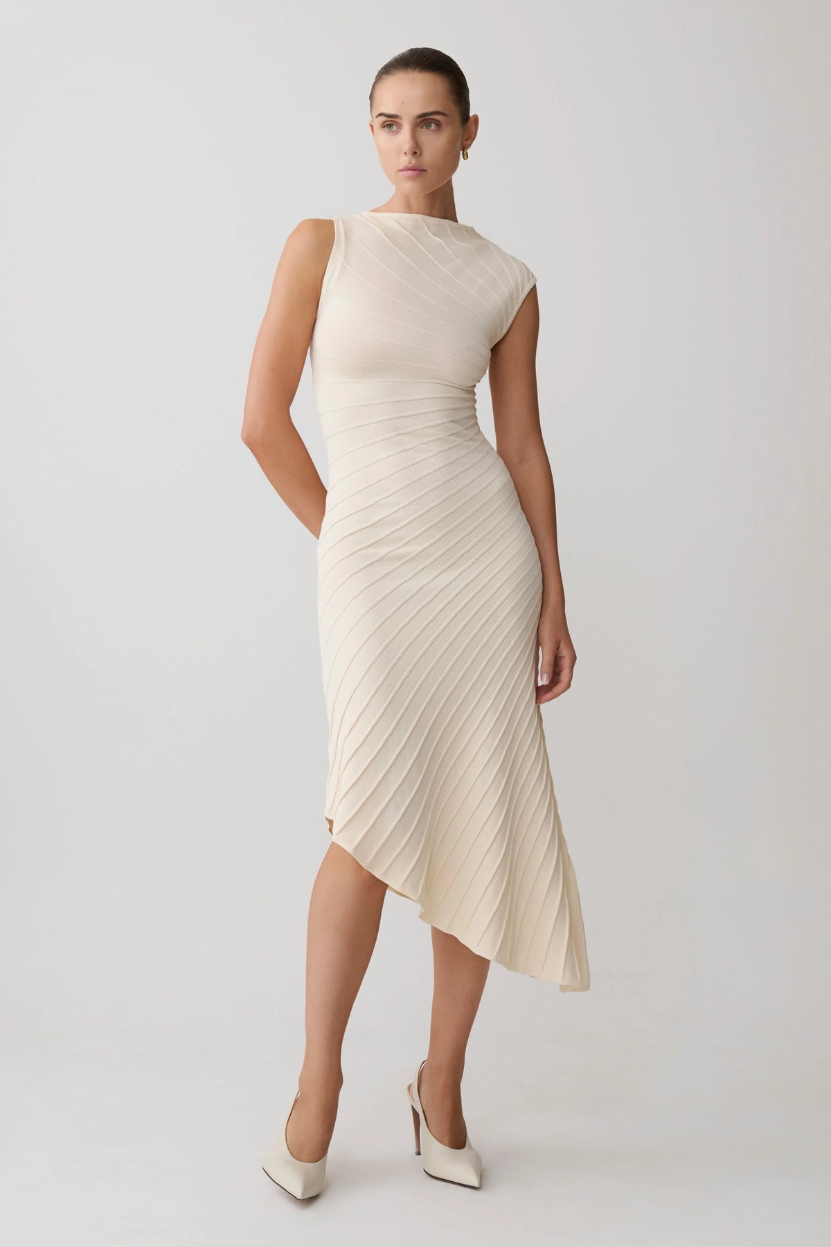 Milasandra Pleated Knit Dress Ivory