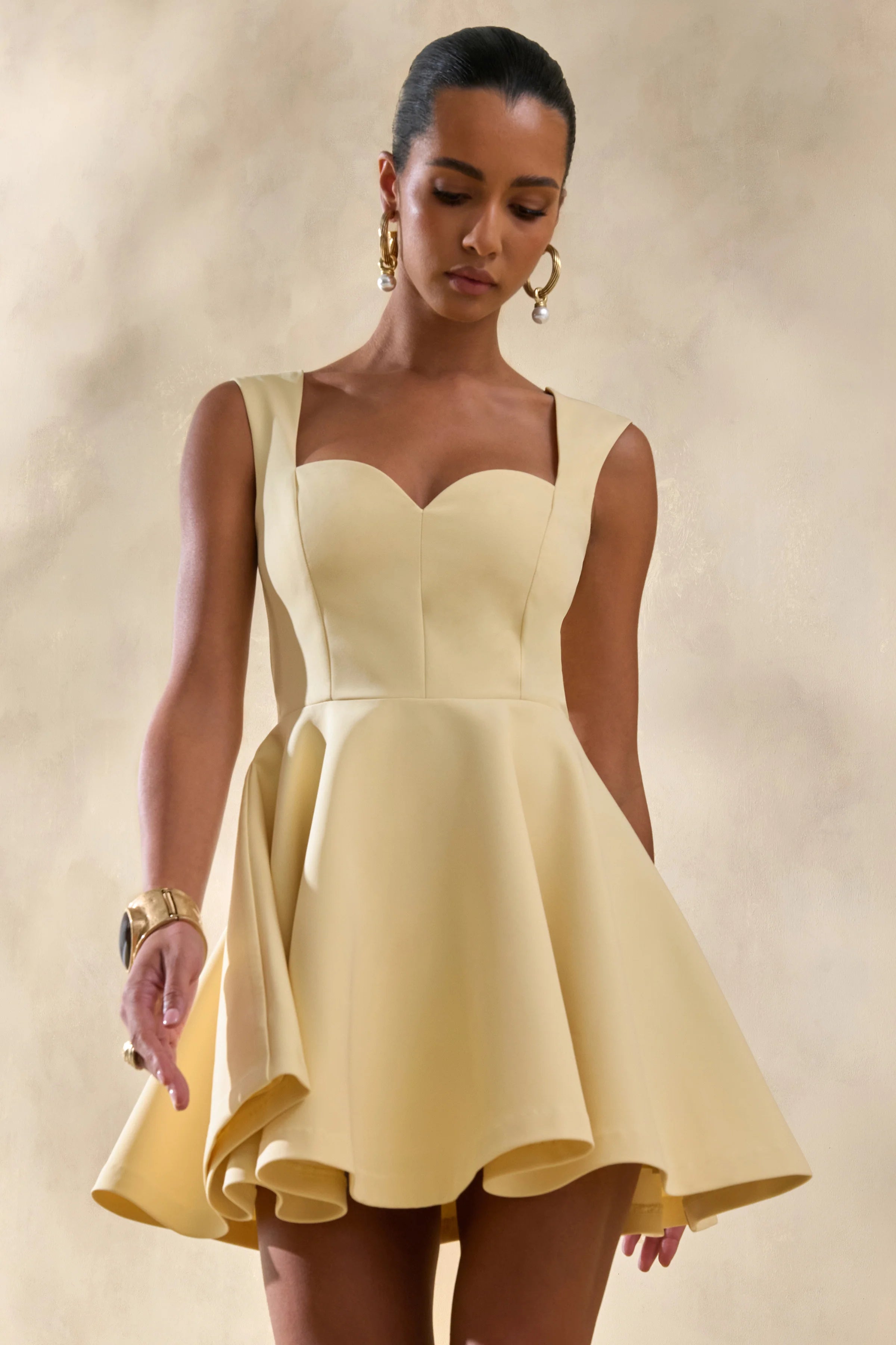 Katya Lemon Sweetheart Neck Skater Mini Dress