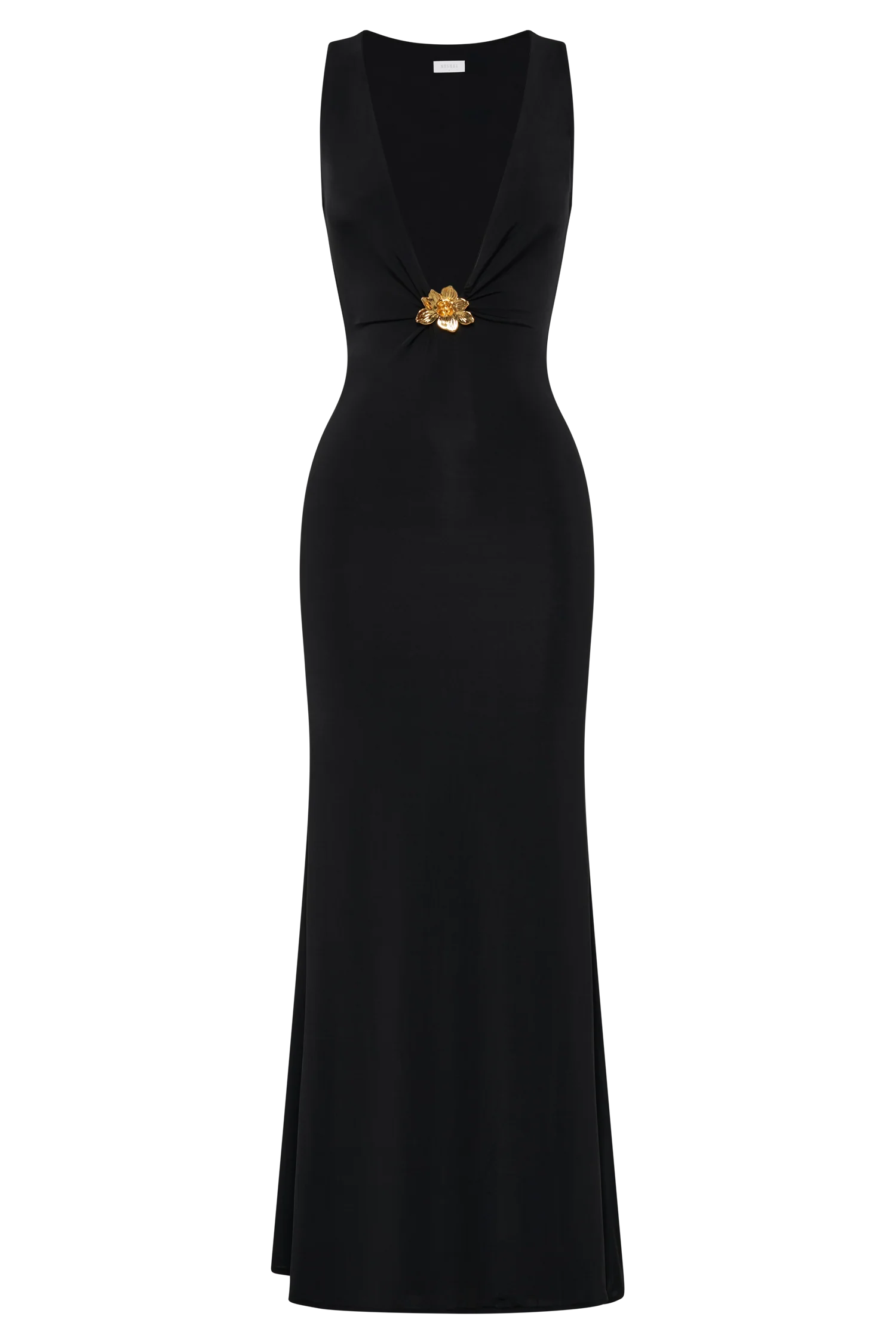 Beck Plunge Maxi Dress With Floral Hardware Black
