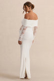 Artemisia White Bardot Neck Maternity Maxi Dress With Lace Detailing
