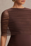 Zaria Brown Crew Neck Maternity Maxi Dress With Cape Overlay