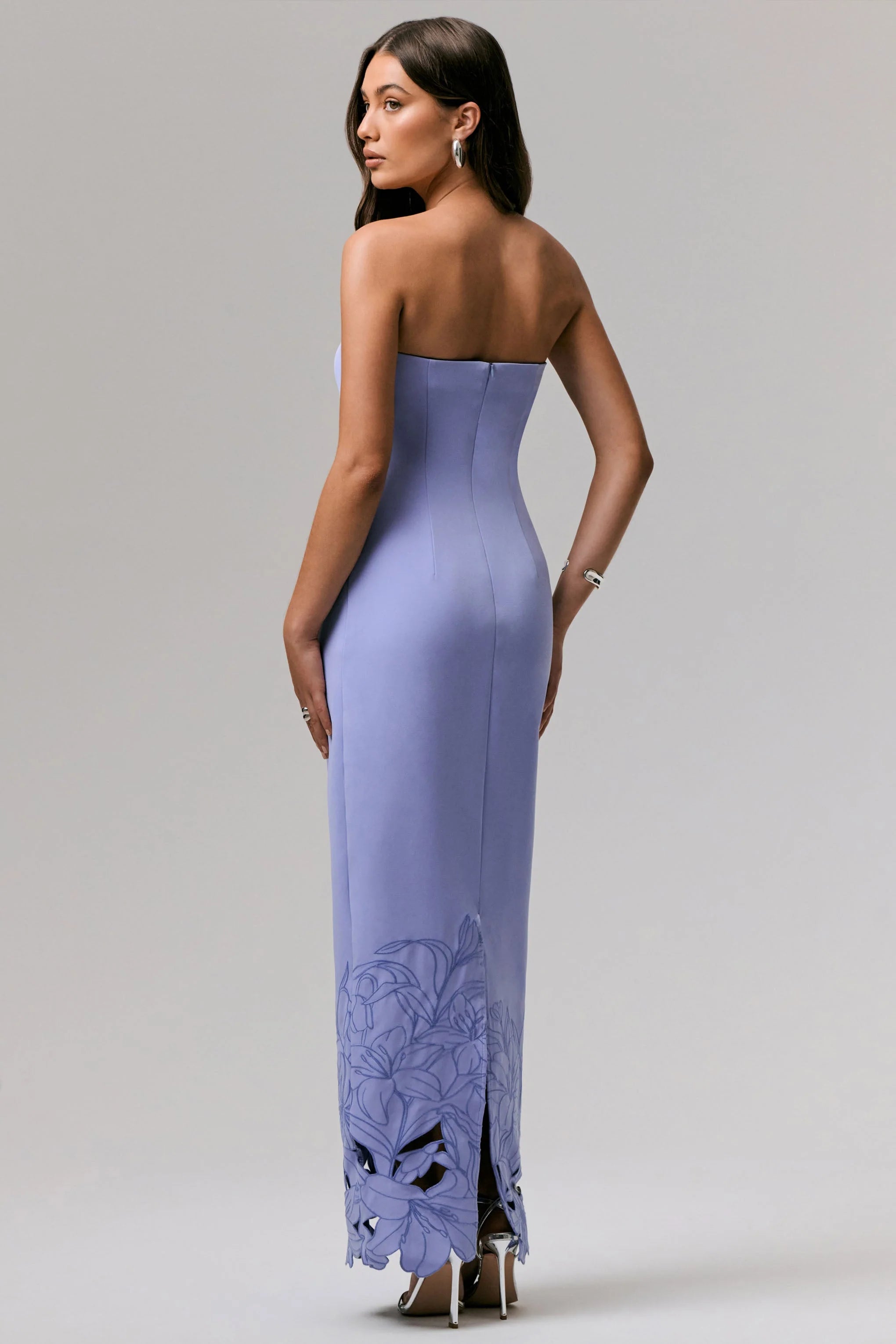 Samara Purple Bandeau Maxi Dress With Cut Out Crochet Hem