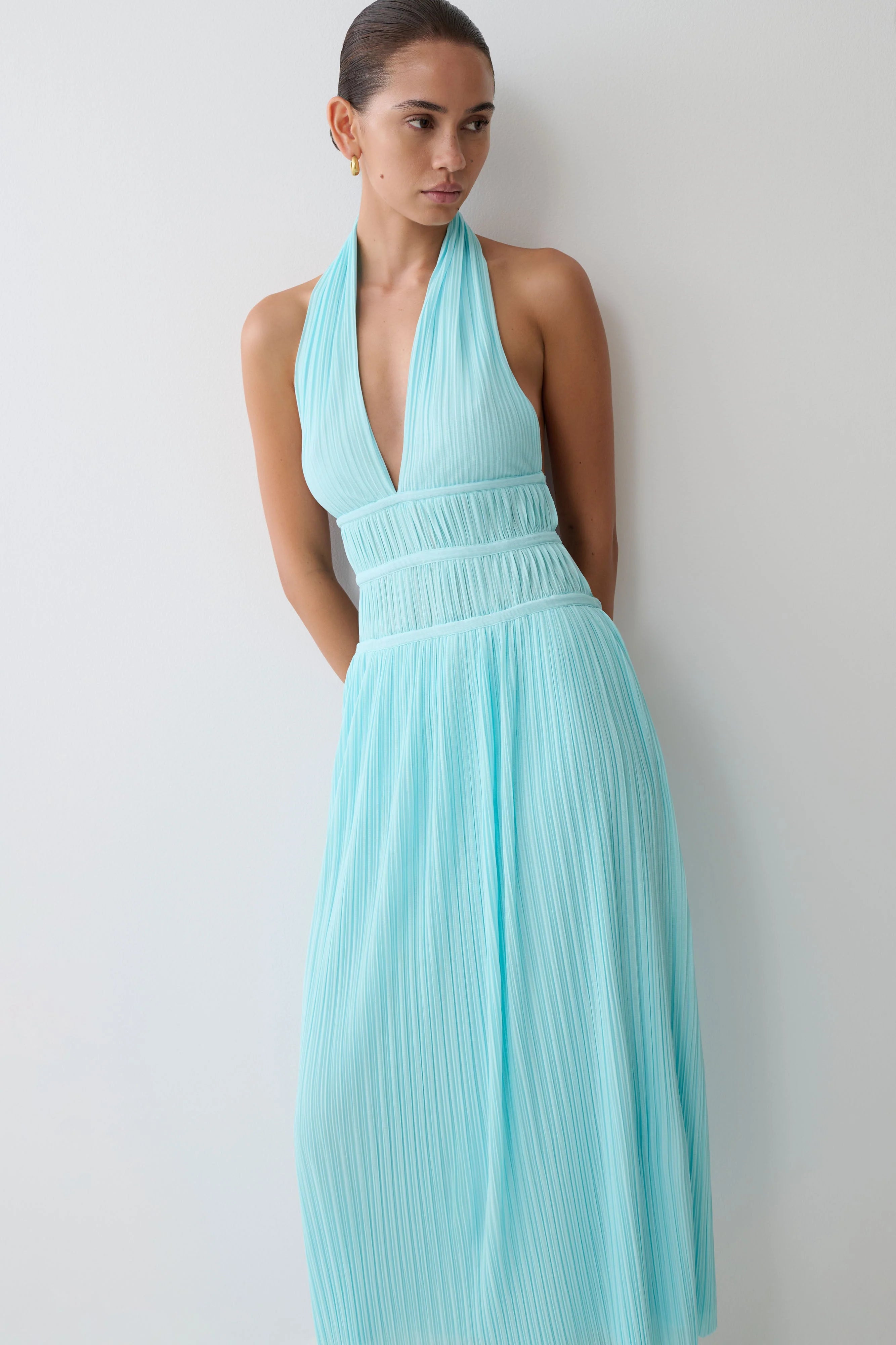 Thien Cowl Halter Midi Dress Blue