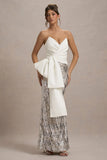 Ceres Ecru Strapless Draped Maxi Dress With Sequin Skirt