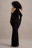Hurghada Black Plunge Neck Long Sleeve Maxi Dress