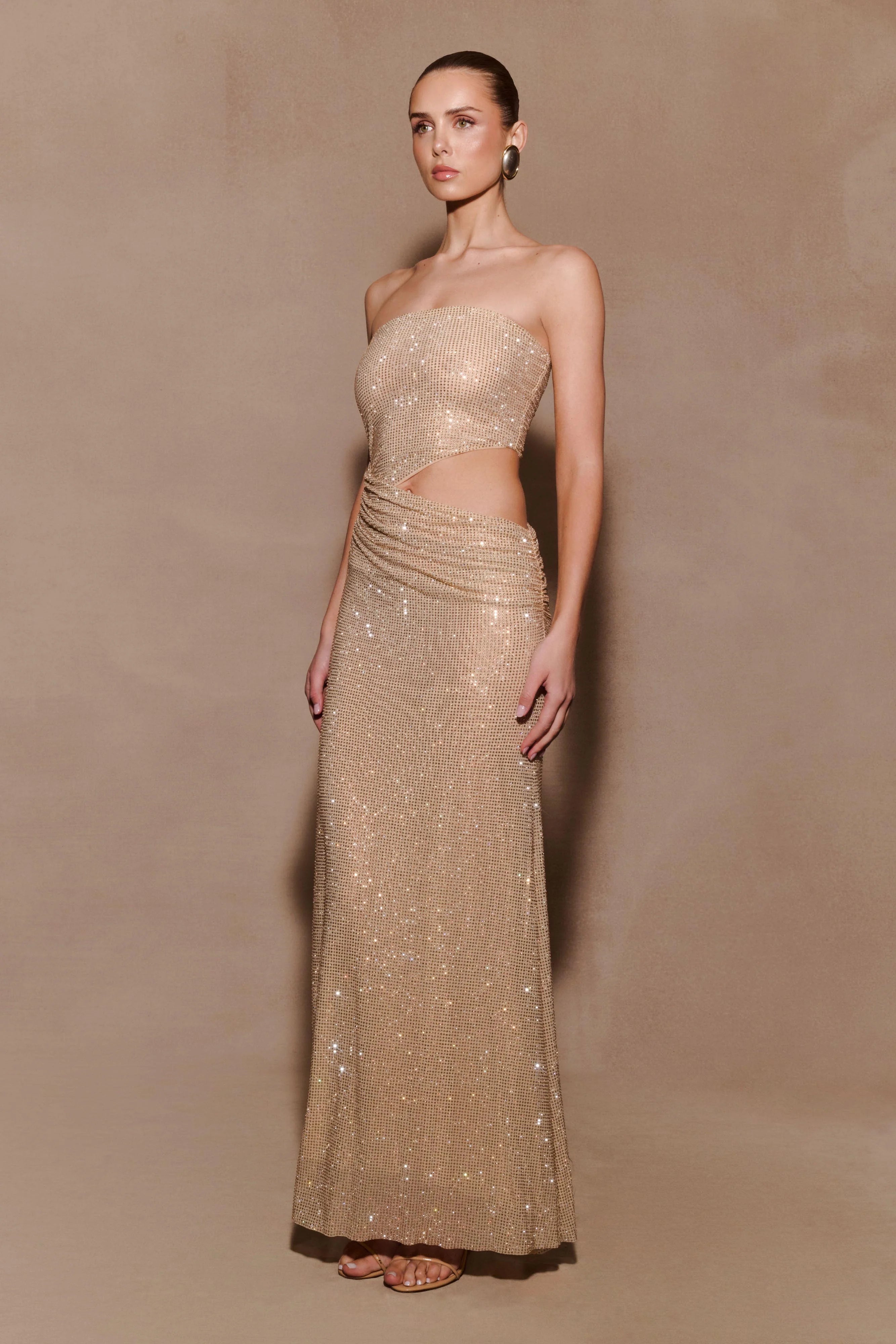 Starla Strapless Diamante Maxi Dress Gold