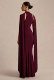 Cordy Burgundy High Neck Maxi Dress With Scarf Detail