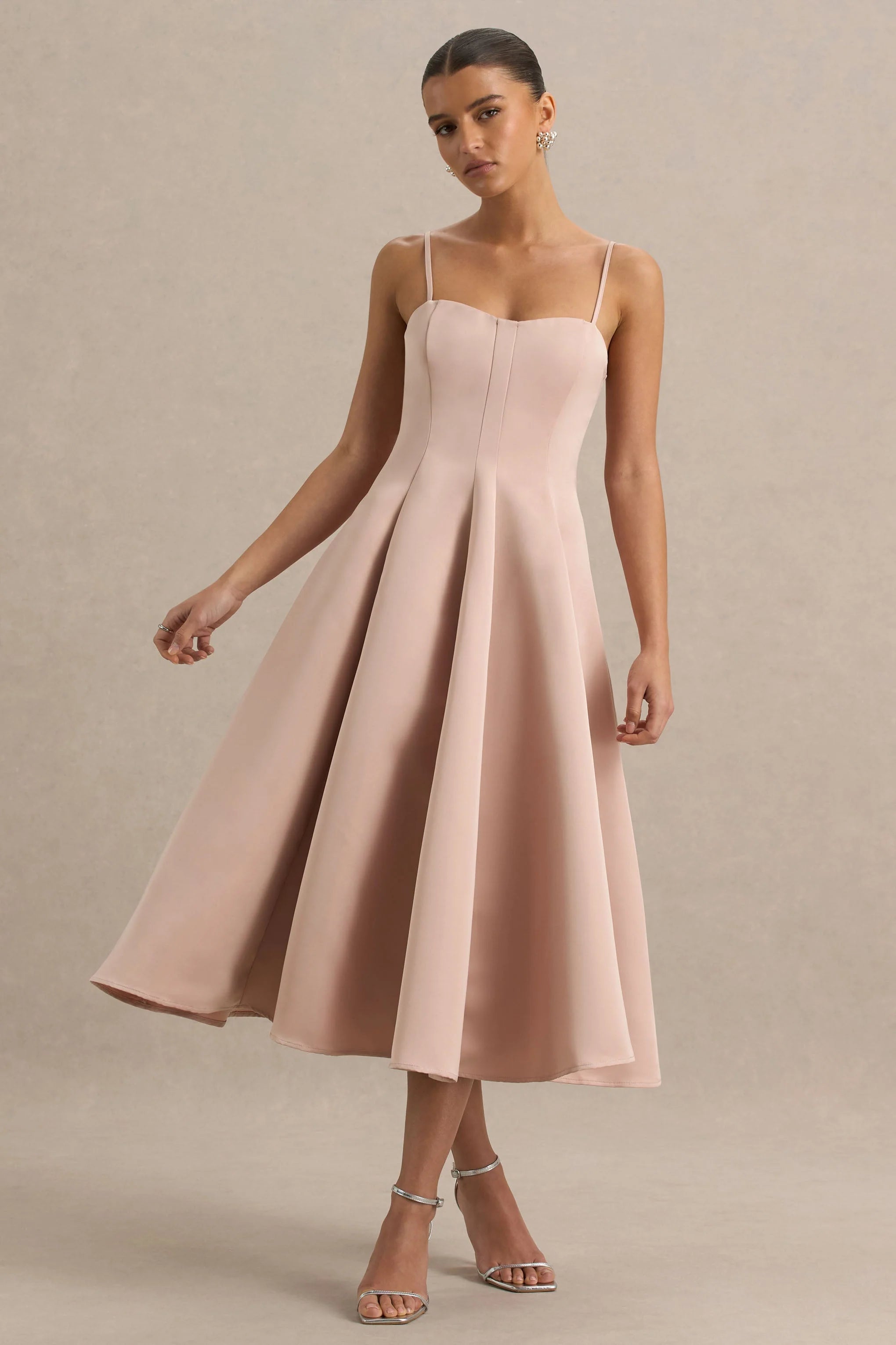 Mally Rose Pink Satin Sweetheart A Line Midi Dress