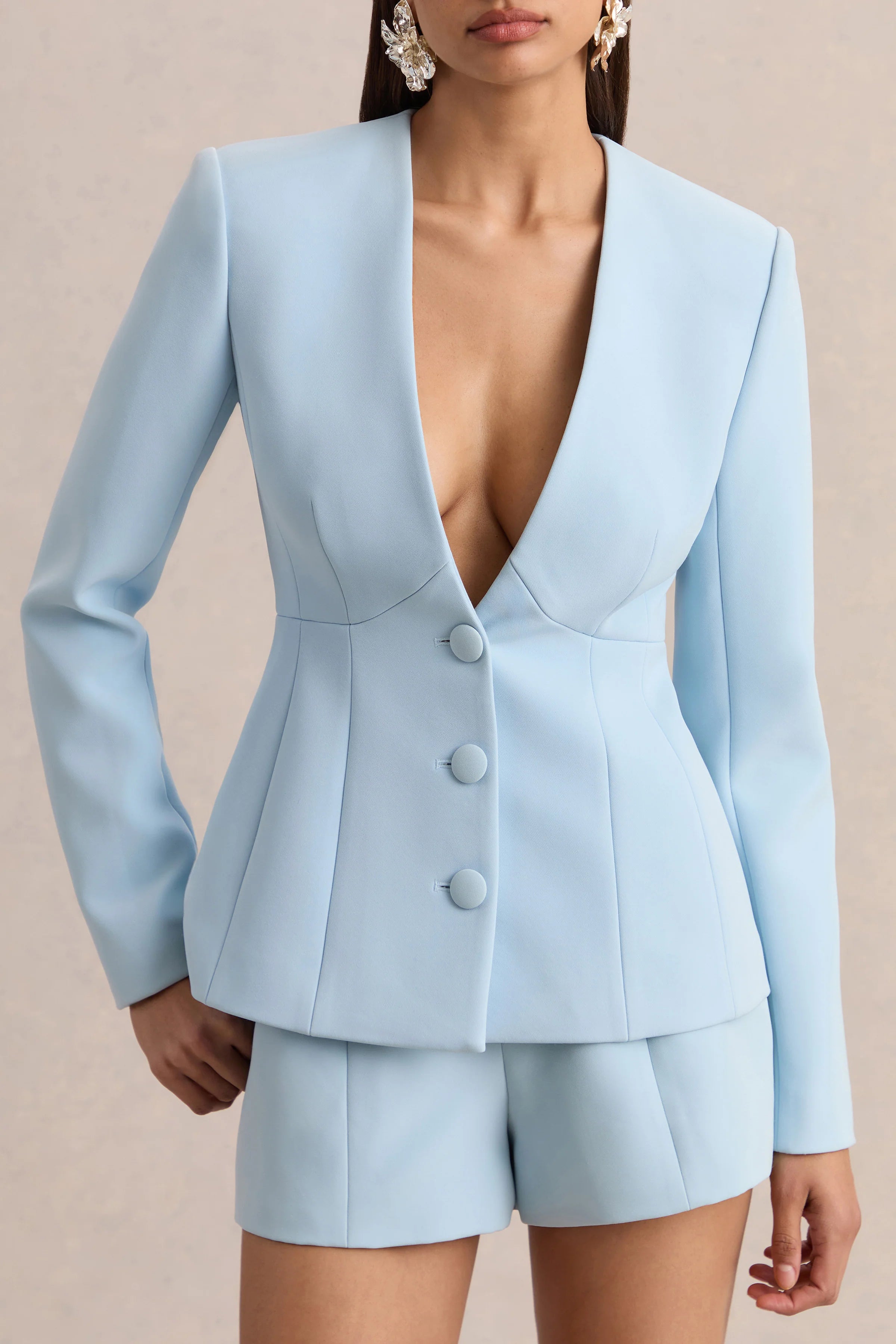 Hala Light Blue Tailored Shorts