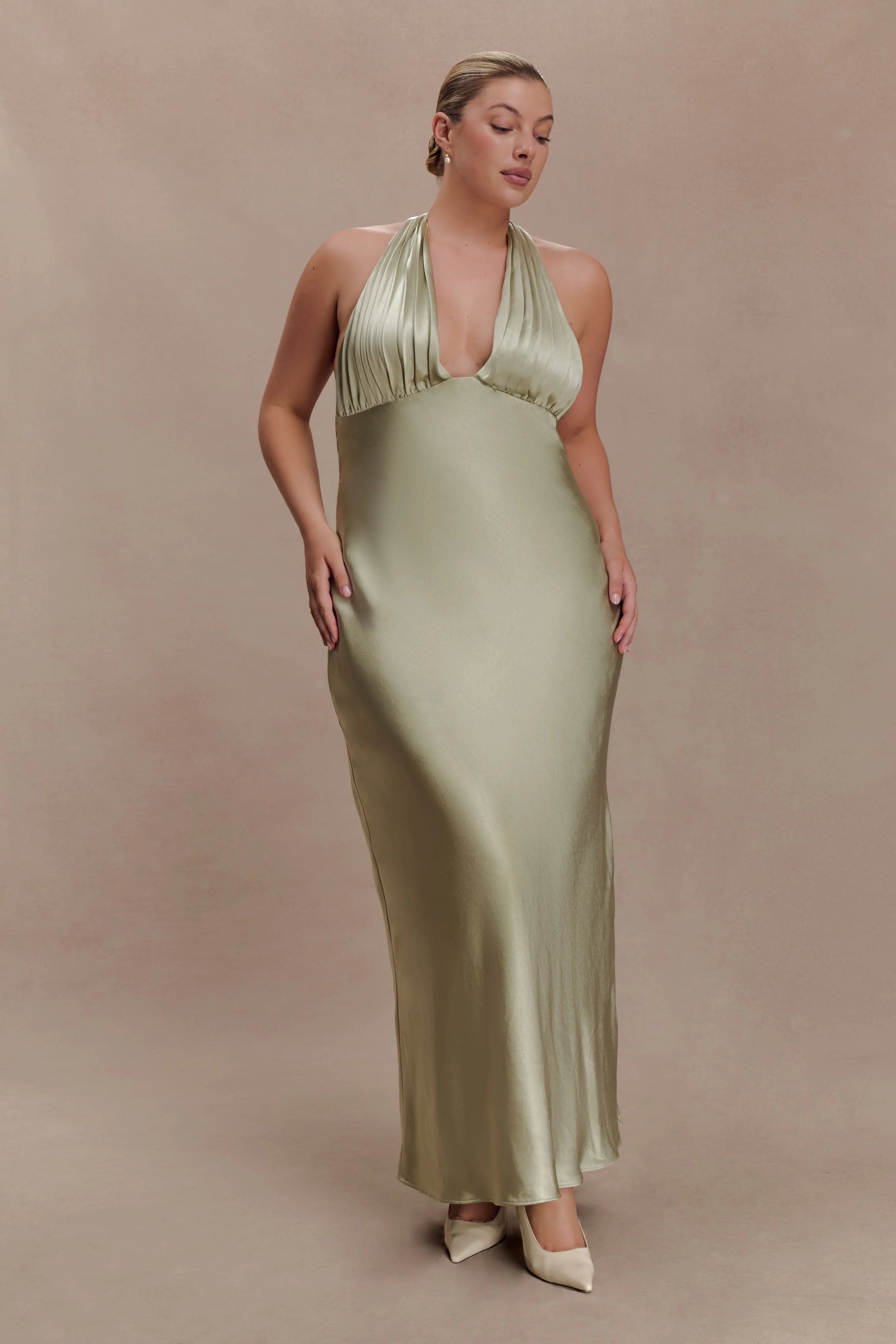 Alice Satin Halter Maxi Dress Sage