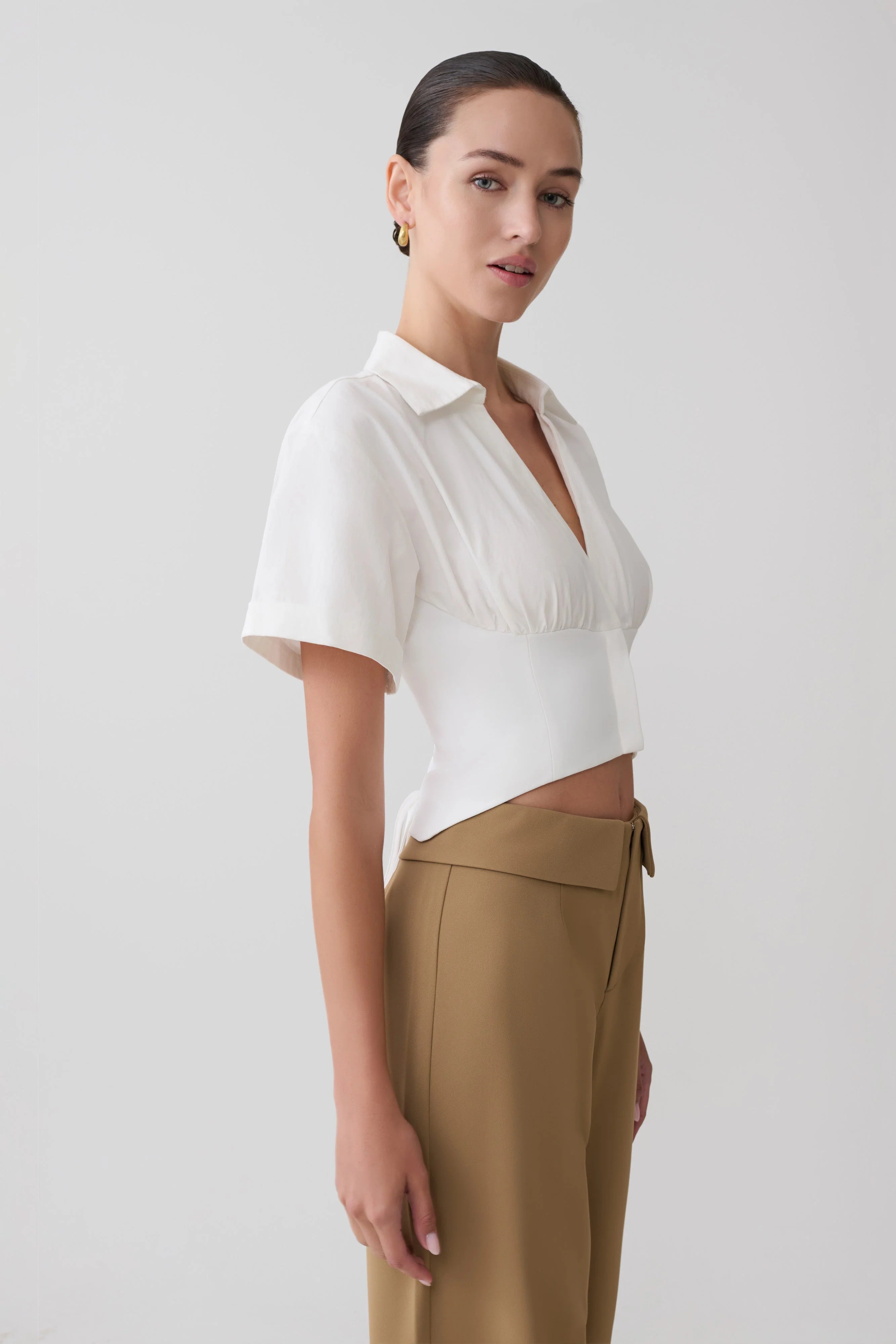 Noelia Tie Back Short Sleeve Shirt White