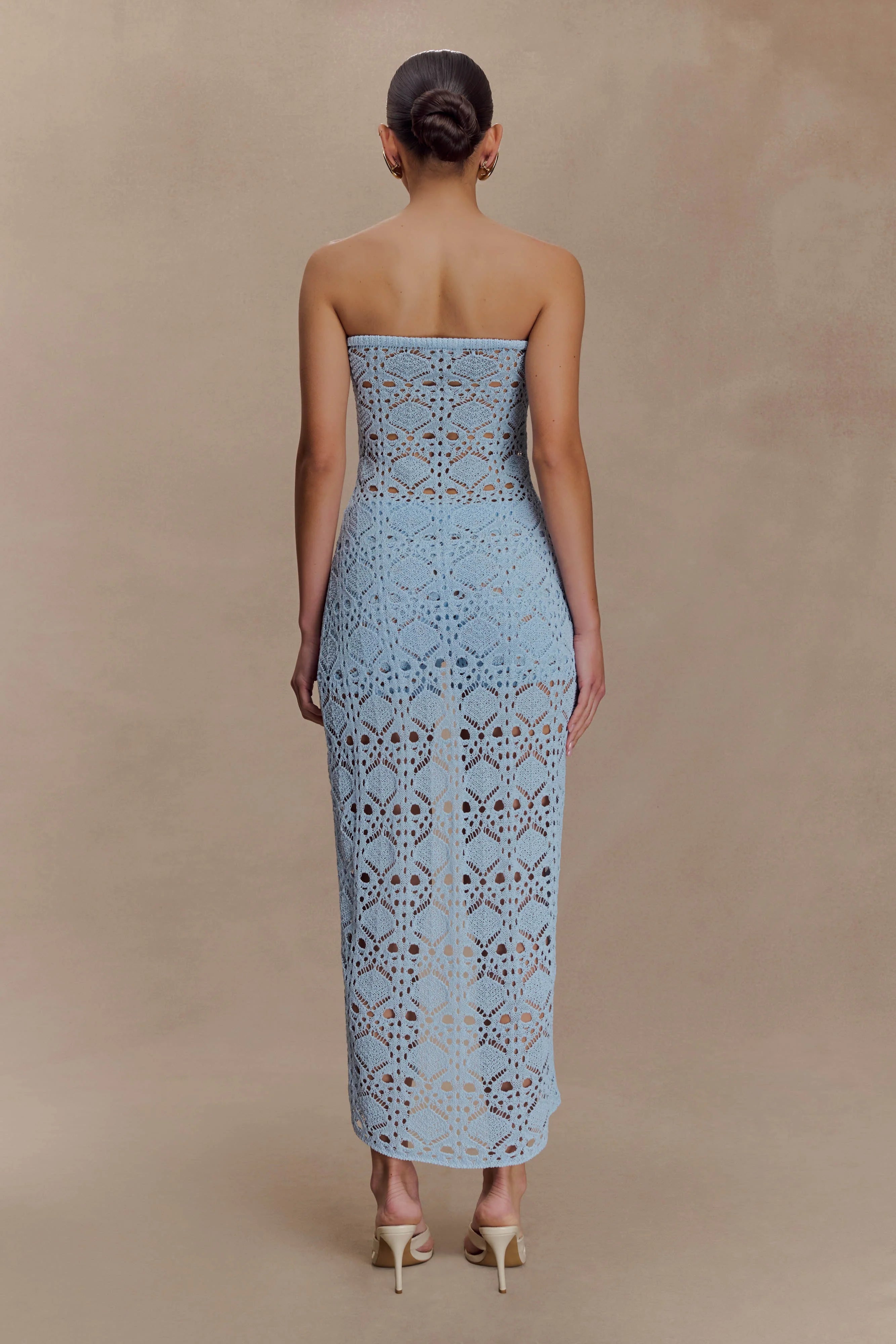 Aeline Strapless Crochet Knit Top Sky Blue