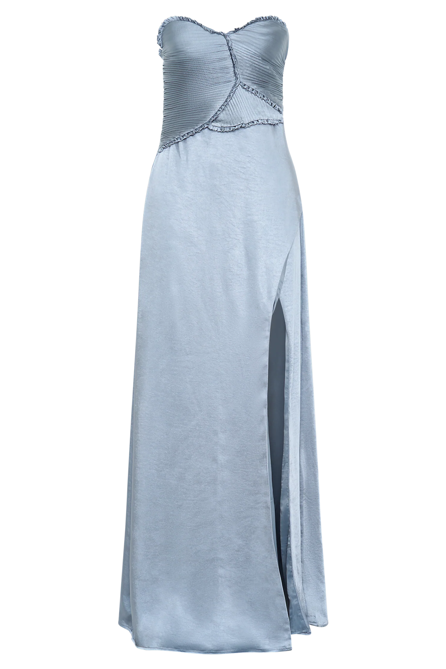 Larissa Satin Maxi Dress With Ruched Petals Frosted Blue
