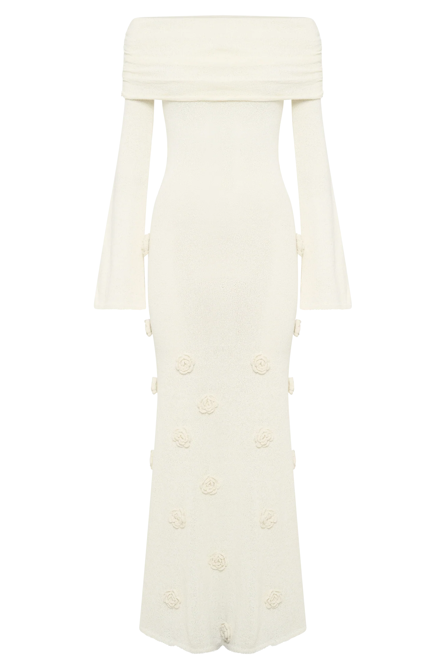 Kiki Off Shoulder Knit Rose Maxi Dress Ivory