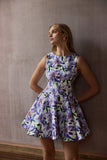 Gabrielle Purple Lily Print Boat Neck Skater Mini Dress