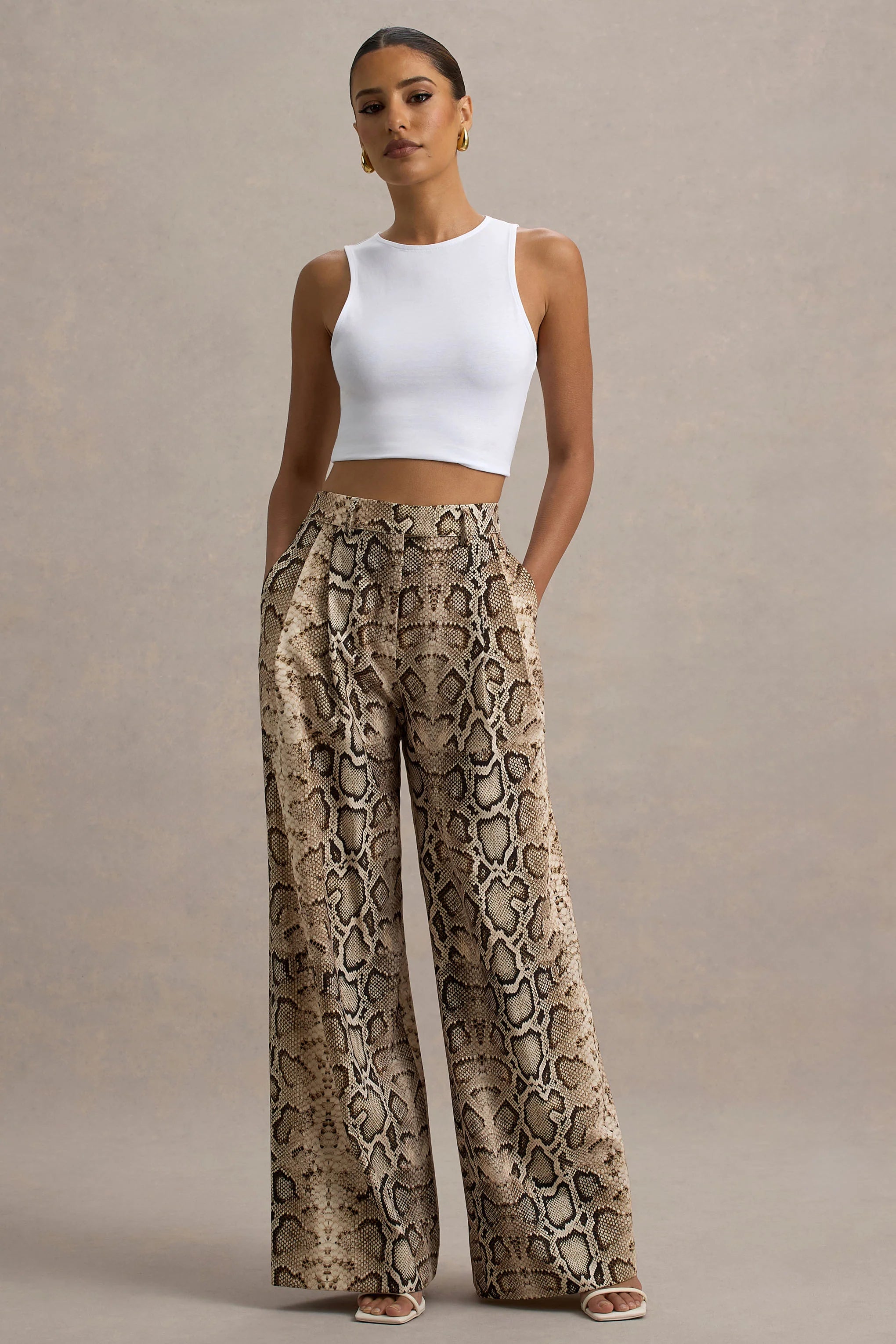 Shaniya Snake Print Wide Leg Trousers