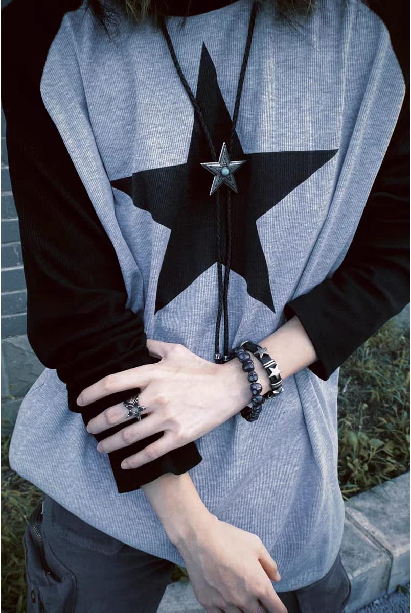 Women Star Shirt Y2k Tops Vintage Aesthetic Patchwork Long Sleeve Tee Shirts 90s Grunge Clothes