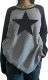 Women Star Shirt Y2k Tops Vintage Aesthetic Patchwork Long Sleeve Tee Shirts 90s Grunge Clothes