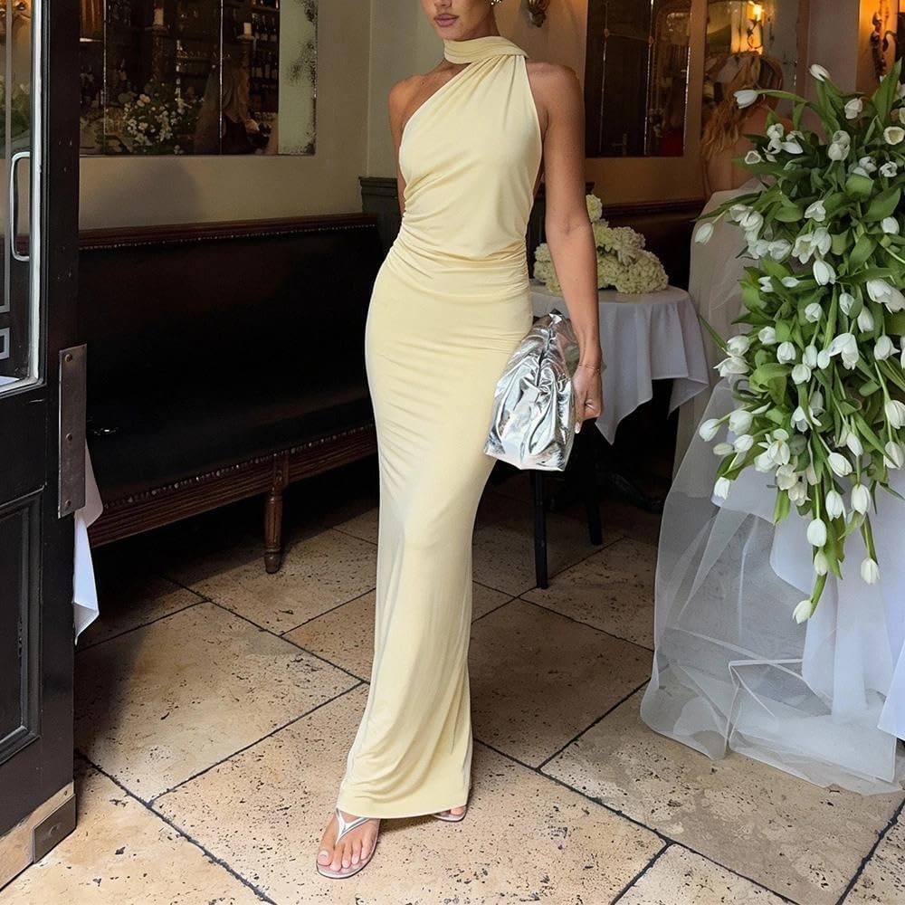 Women Sexy Backless Dress Halter Cut Out Bodycon Maxi Dresses Wedding Guest Beach Vacation