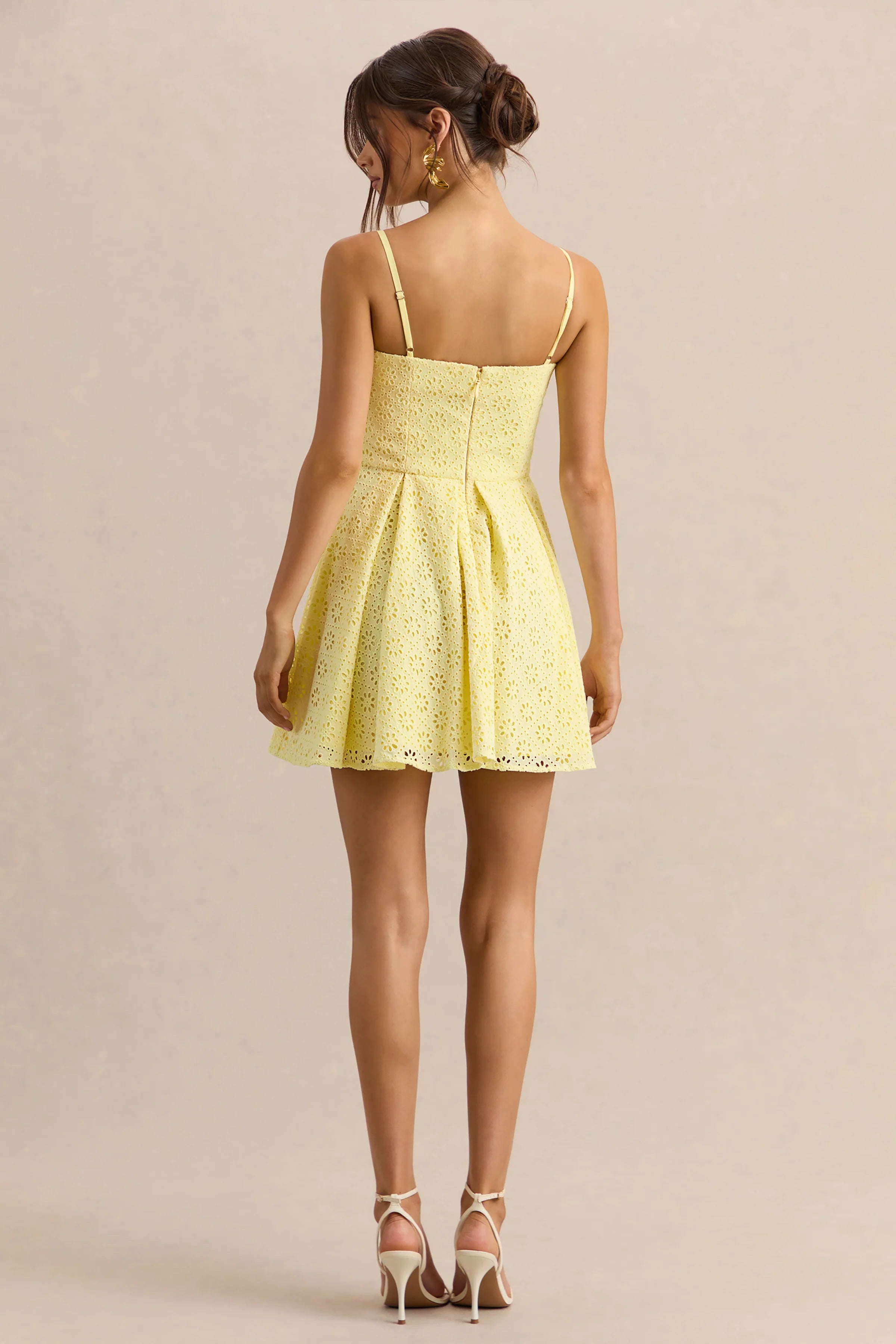 Elina Lemon Square Neck Mini Dress With Bow Detail