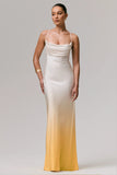 Lucie Yellow Ombre Satin Cowl Neck Maxi Dress