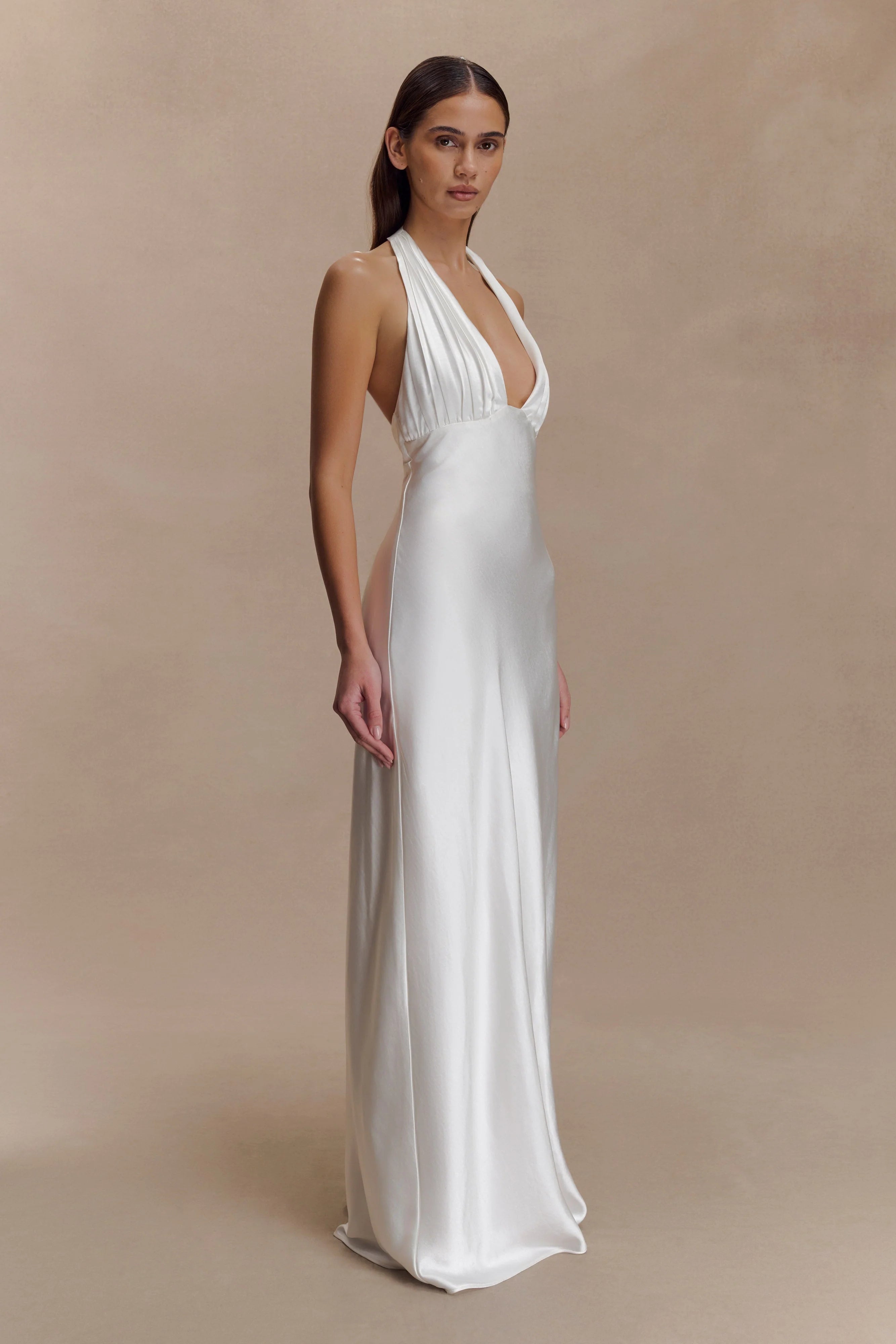 Alice Satin Halter Maxi Dress White