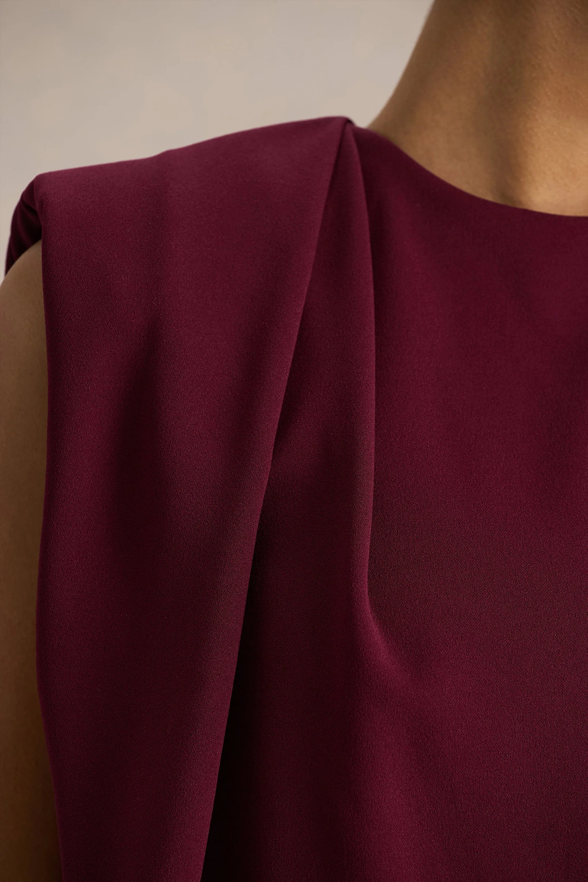 Meave Burgundy Boat Neck Maxi Dress With Draped Detail