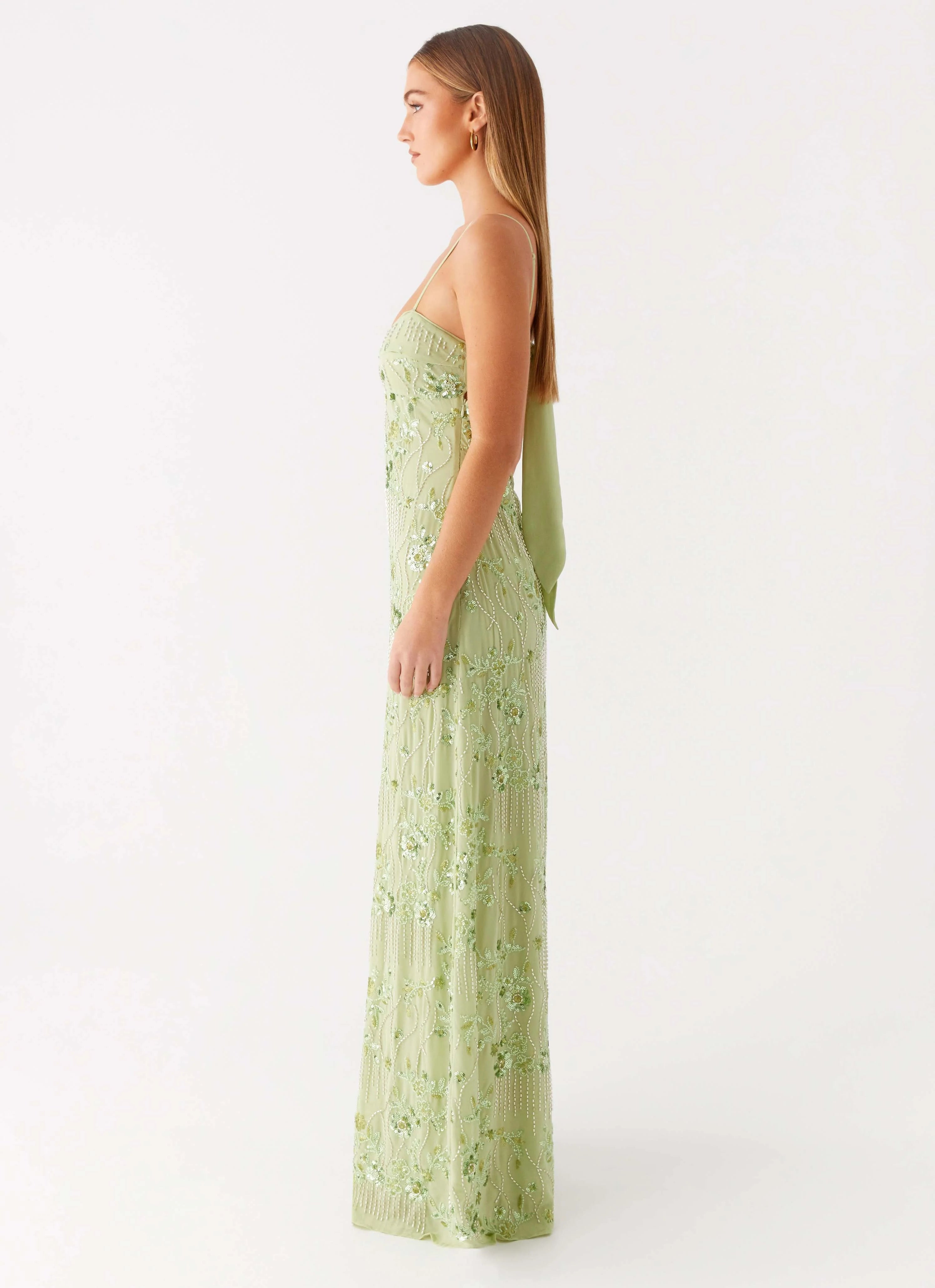 Celandine Beaded Maxi Dress Lime