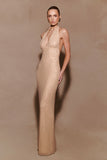 Harriet Halter Neck Diamante Maxi Dress Sandy Gold