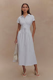 Aysha Buttoned Linen Midi Dress White