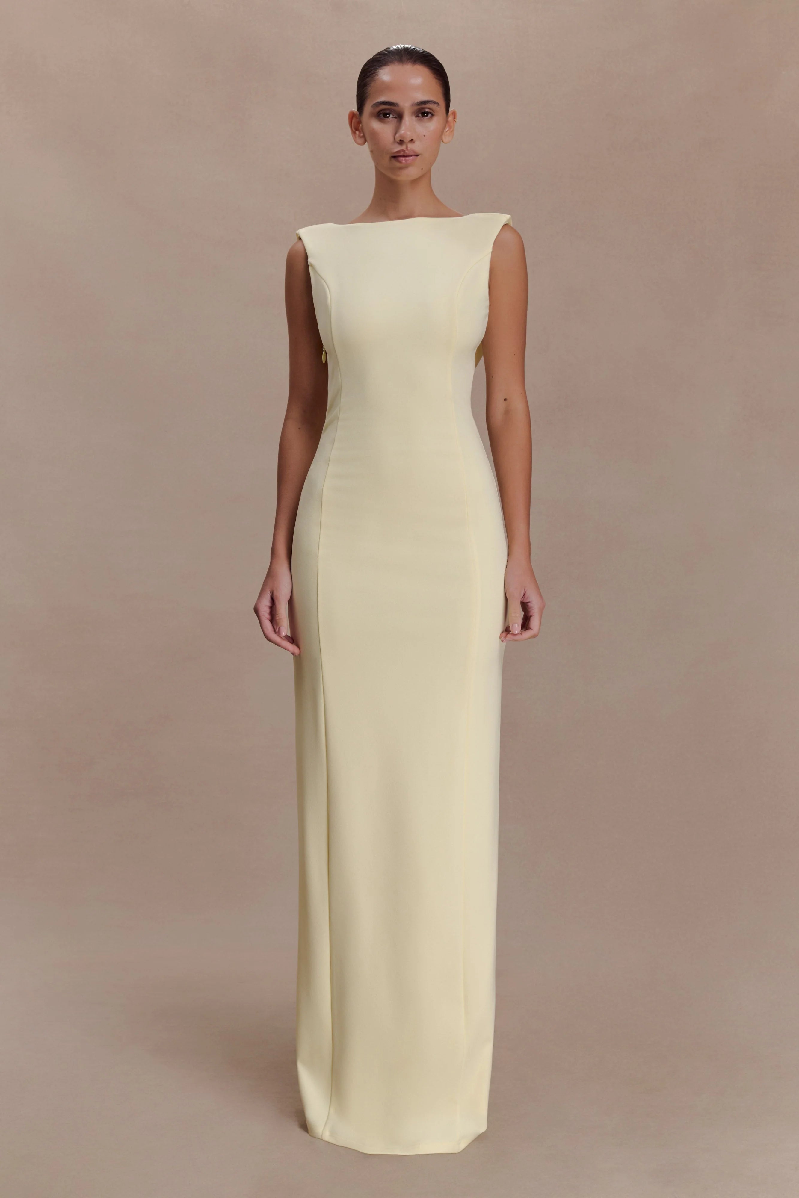 Galilea Crepe Draped Maxi Dress Lemon