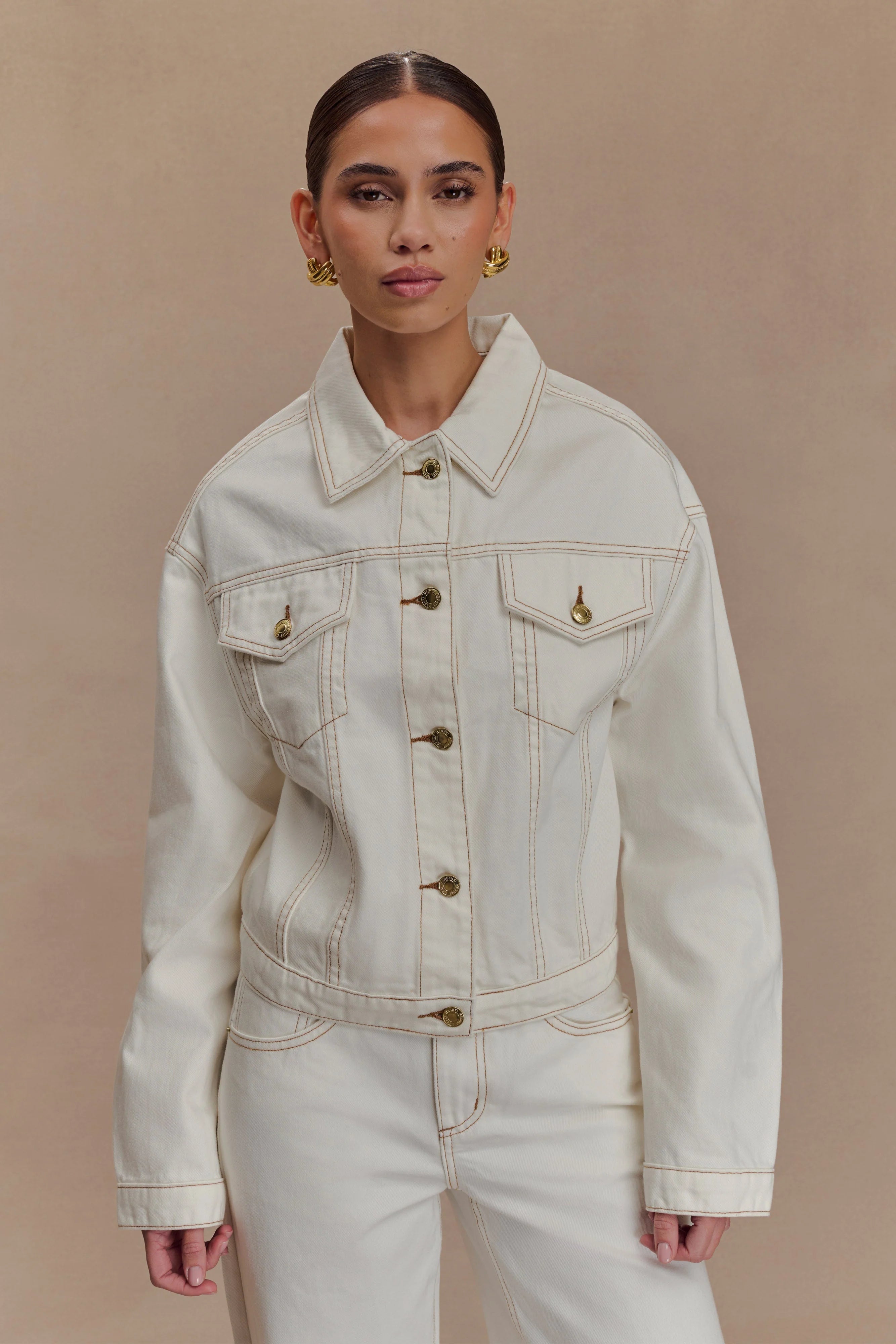 Kirra Cinched Denim Jacket White