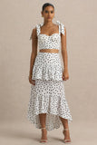 Emry White Polka Dot High Waist Maxi Skirt With Ruffle Detail