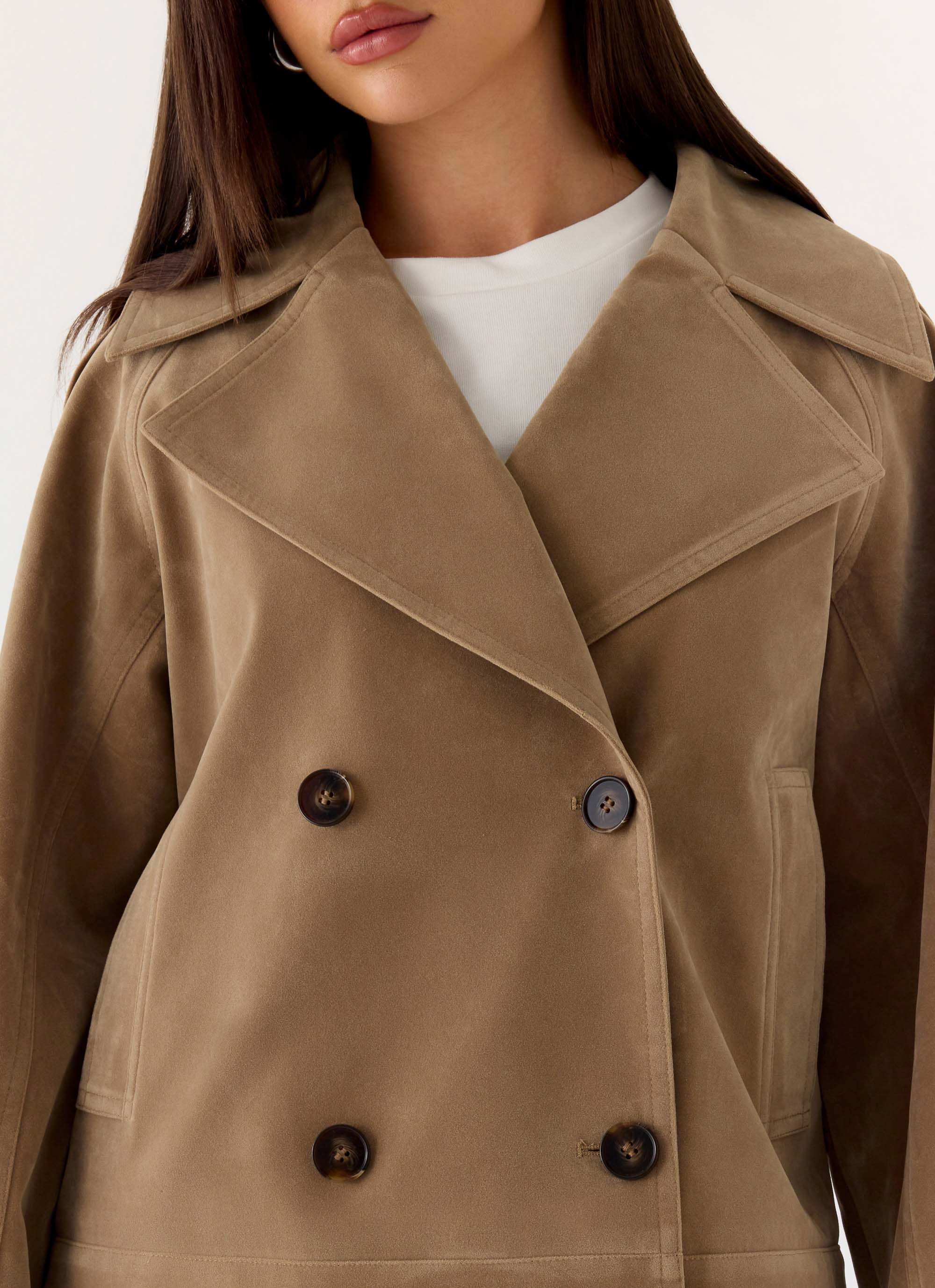 Evan Faux Suede Short Trench Jacket Tan