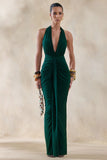 Lesley Bottle Green Plunge Neck Maxi Dress