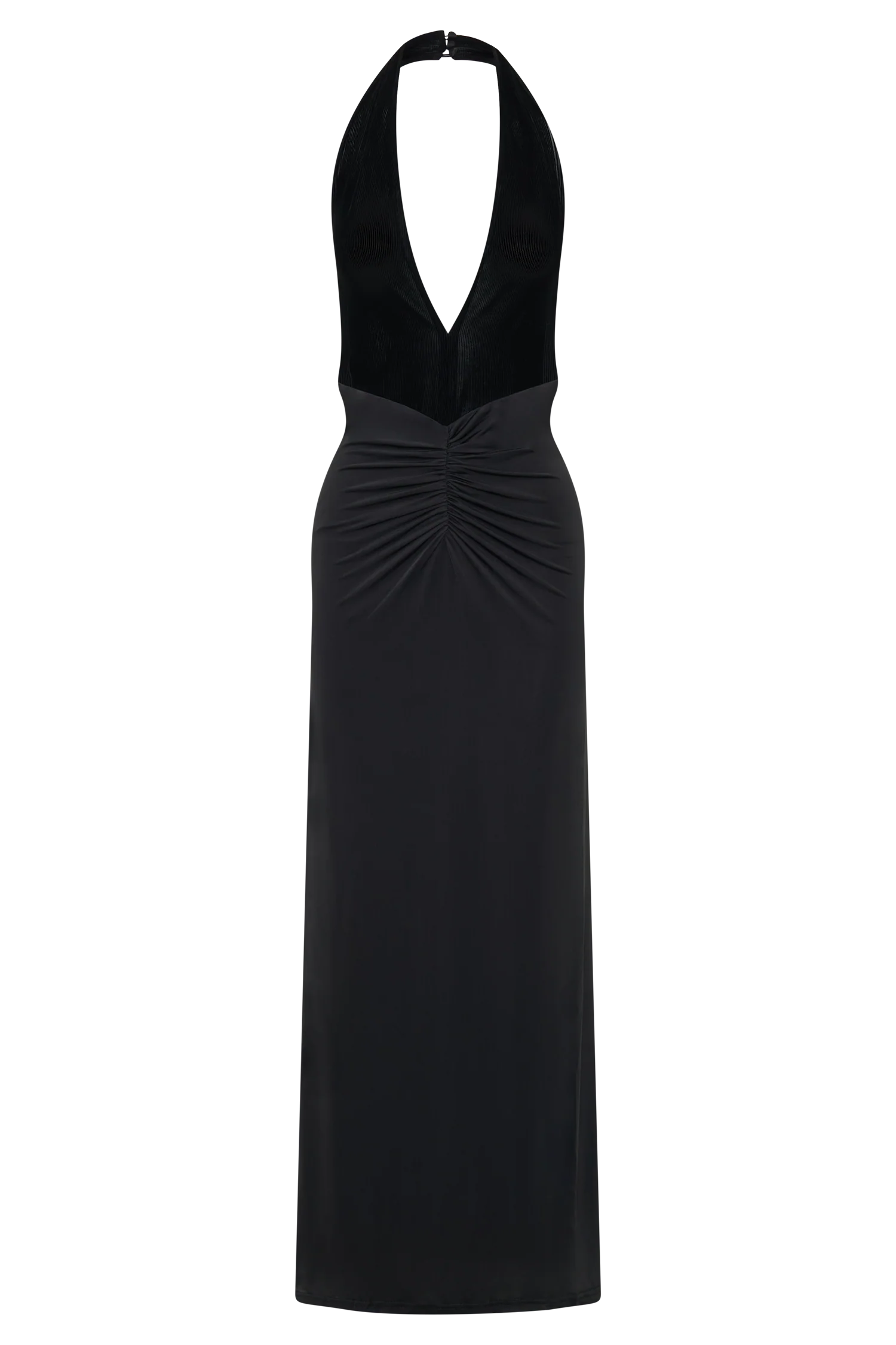 Lien Mesh Velvet Plunge Midi Dress Black