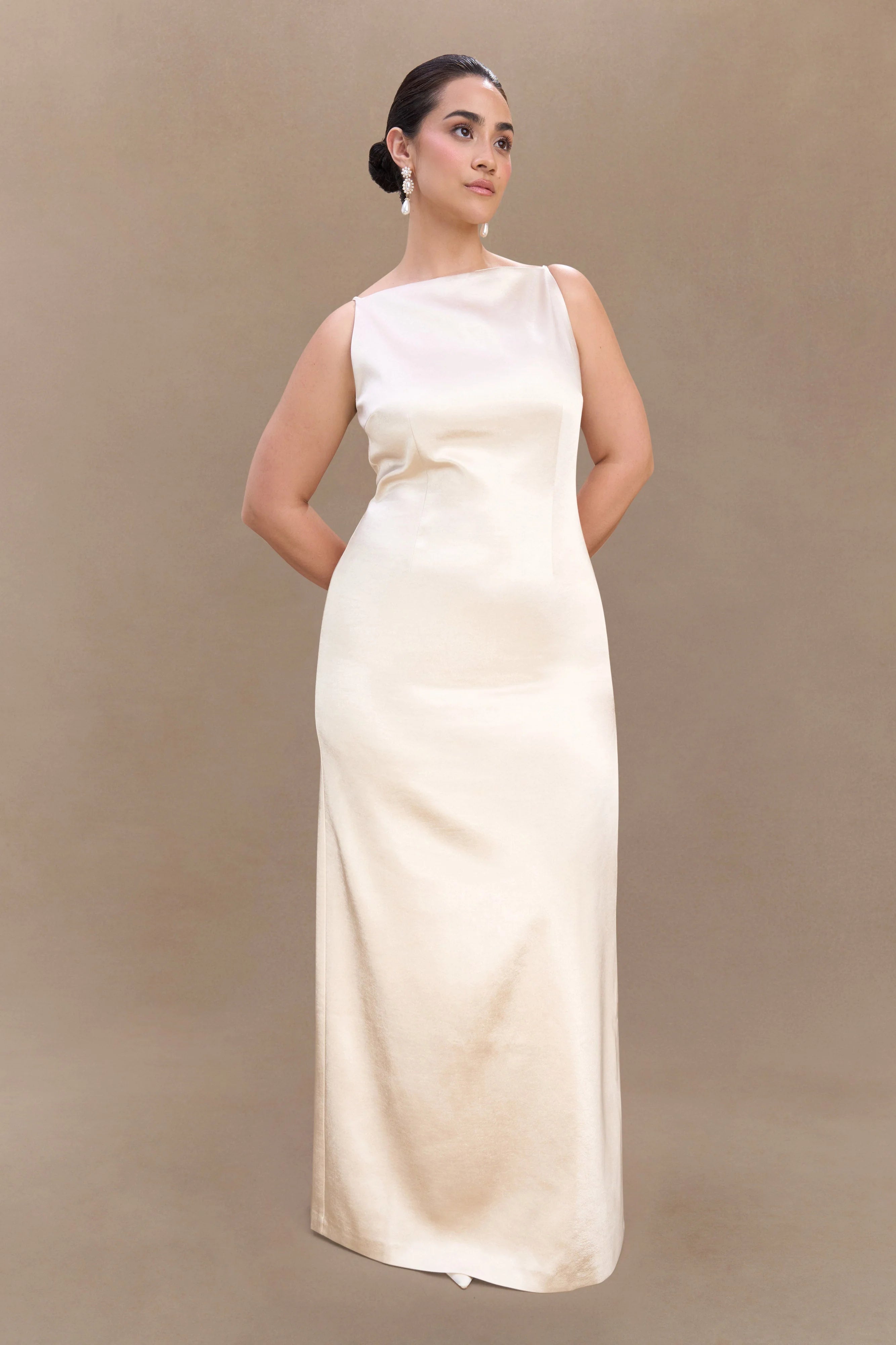 Violet Sleeveless Satin Maxi Dress Blush Gold