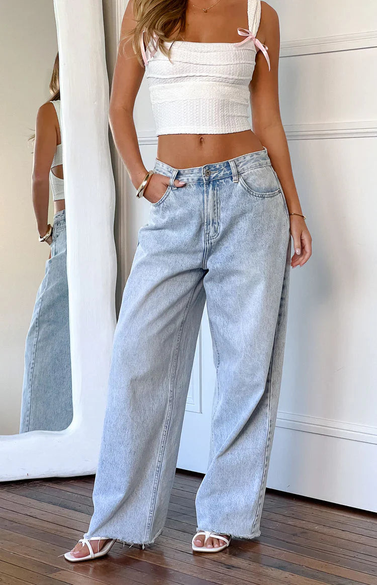 Shes Yours Light Wash Denim Wide Leg Boyfriend Jeans