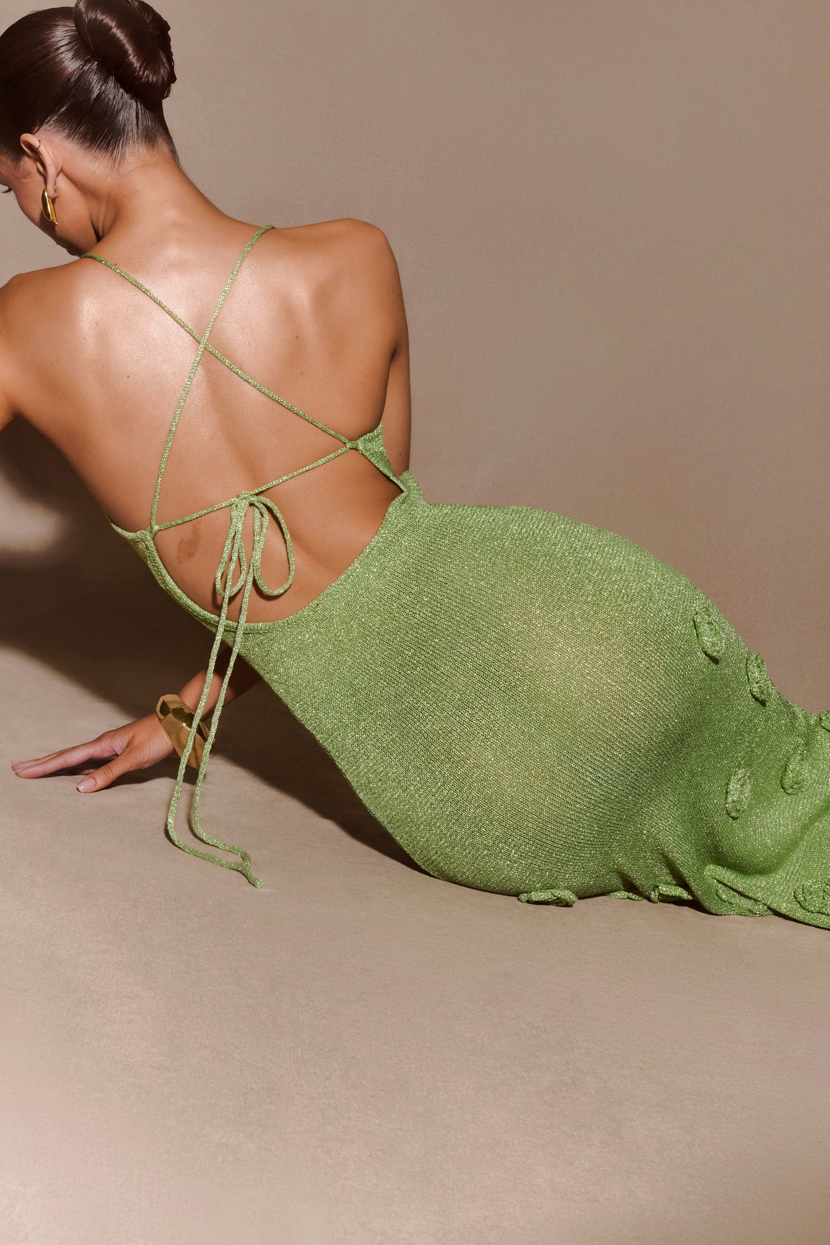 Suki Metallic Knit Maxi Dress Pastel Green