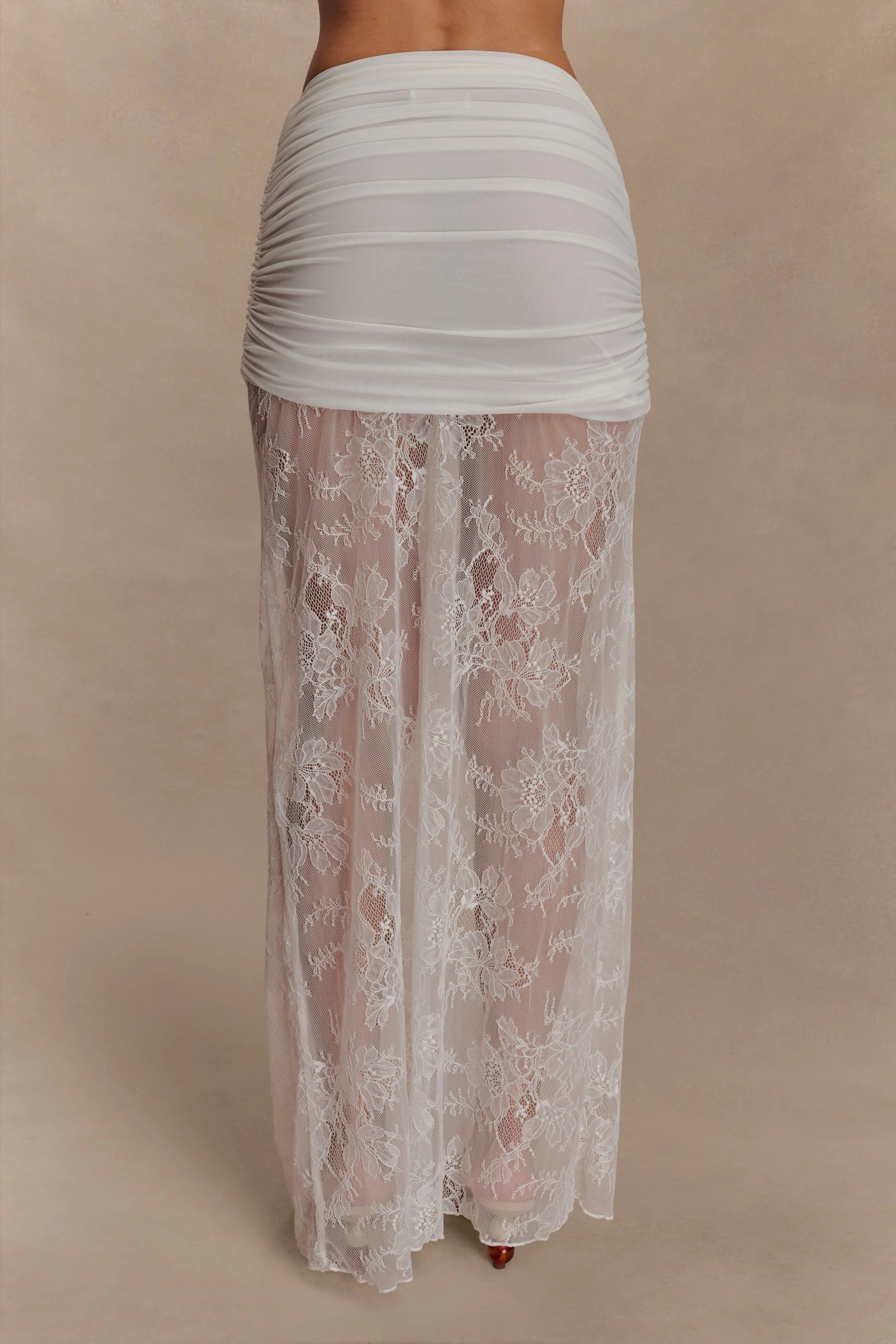 Guinevere Lace And Mesh Maxi Skirt Ivory