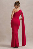 Elaina Red Asymmetric Knot Maxi Dress With Sash