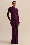 Linessa Dark Plum High Neck Maxi Dress With Sash And Gathered Detailing