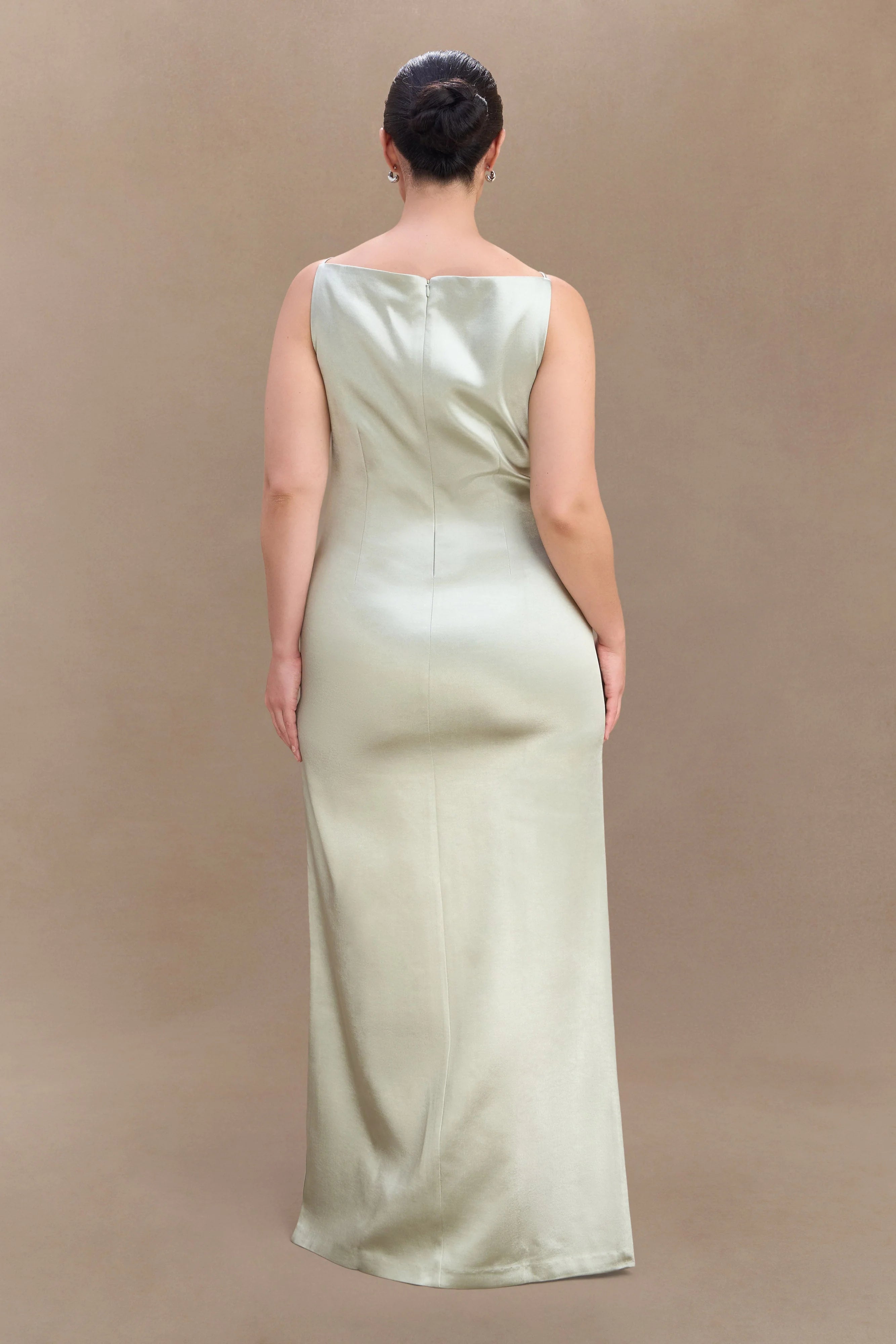 Violet Sleeveless Satin Maxi Dress Sage