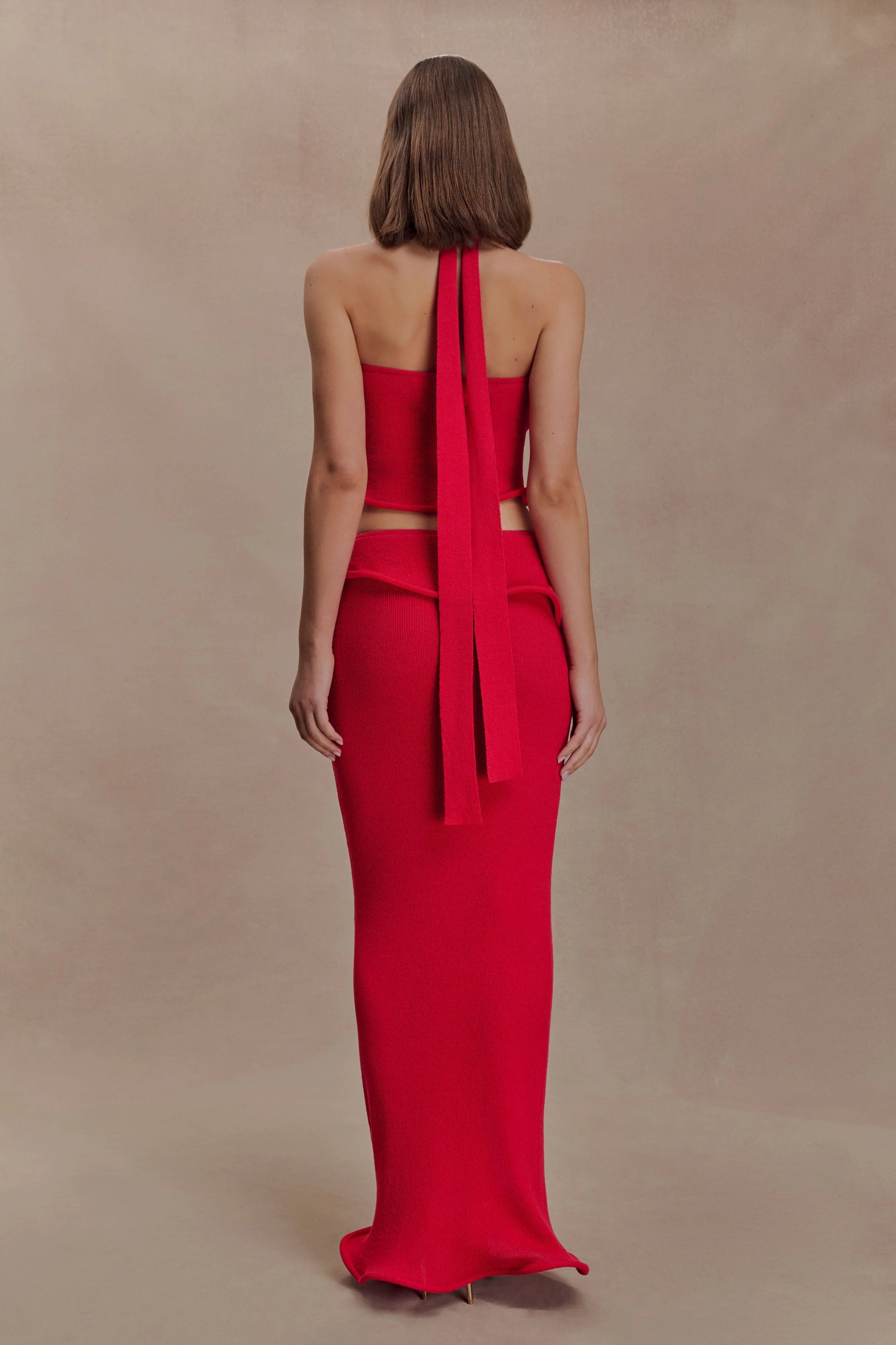 Samira Knit Wired Maxi Skirt Red