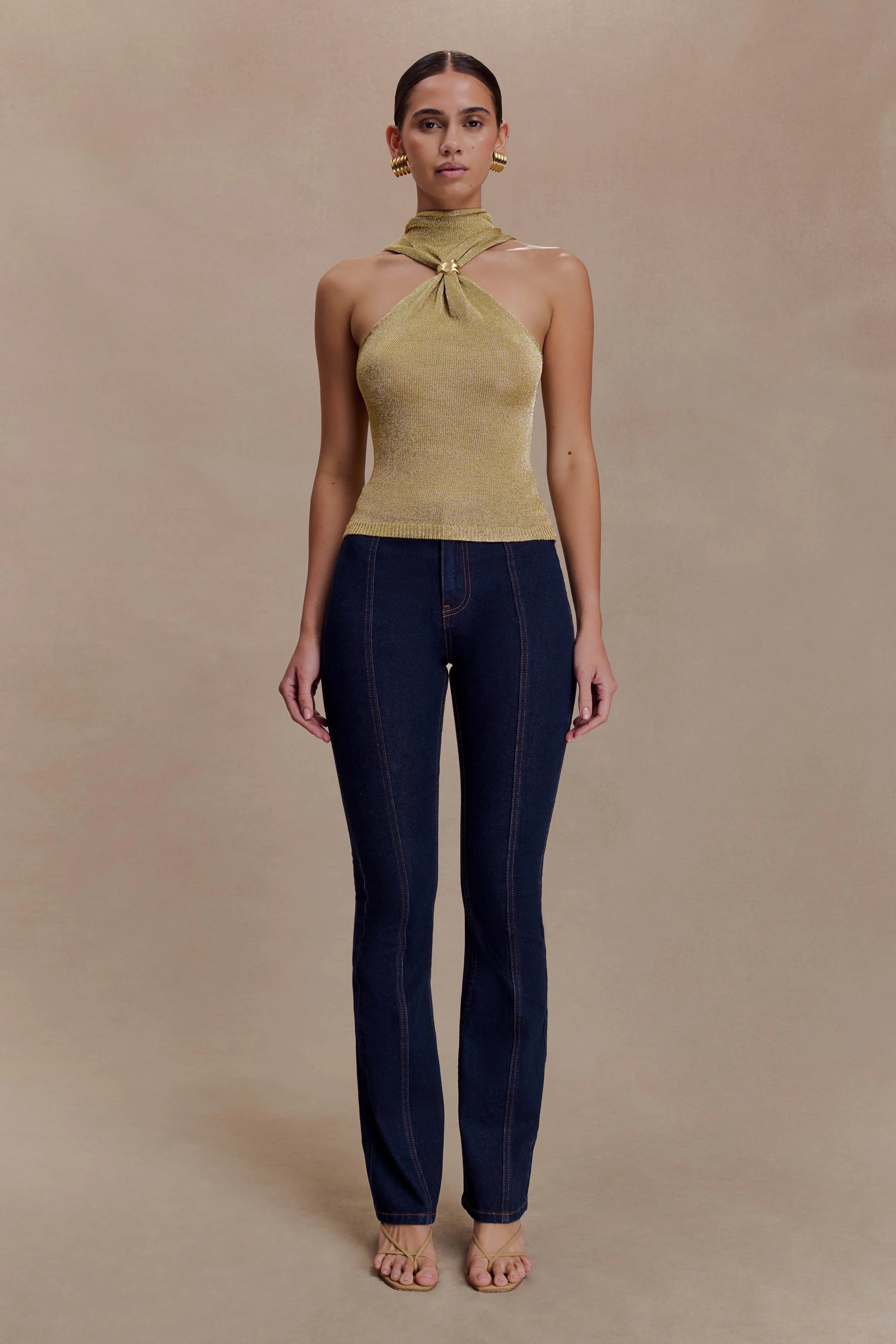 Nikki Lurex Top With Hardware Gold