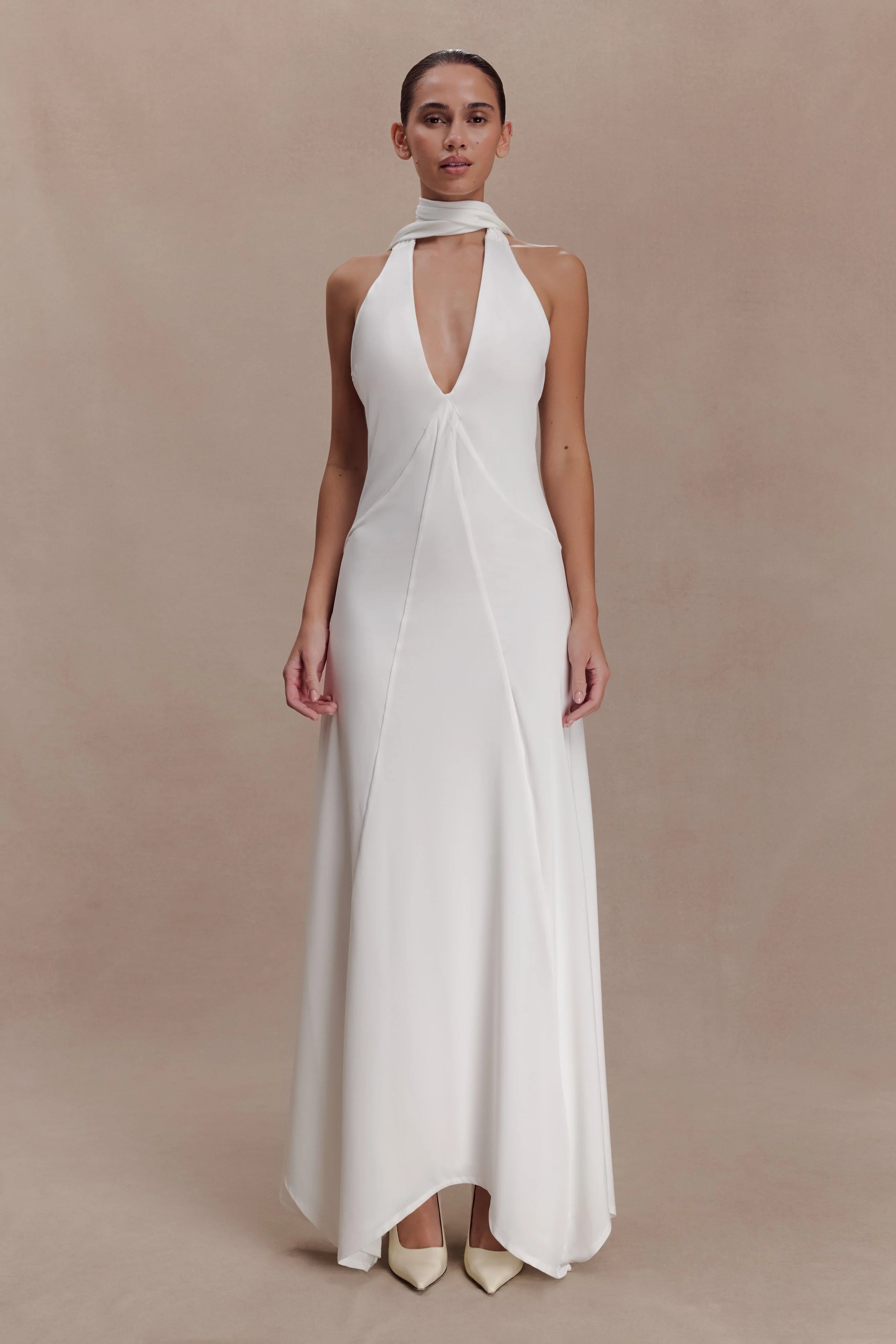 Juliet Slinky Maxi Dress With Scarf White