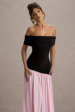 Venezia Black Pink Bardot Maxi Dress With Drop Waist