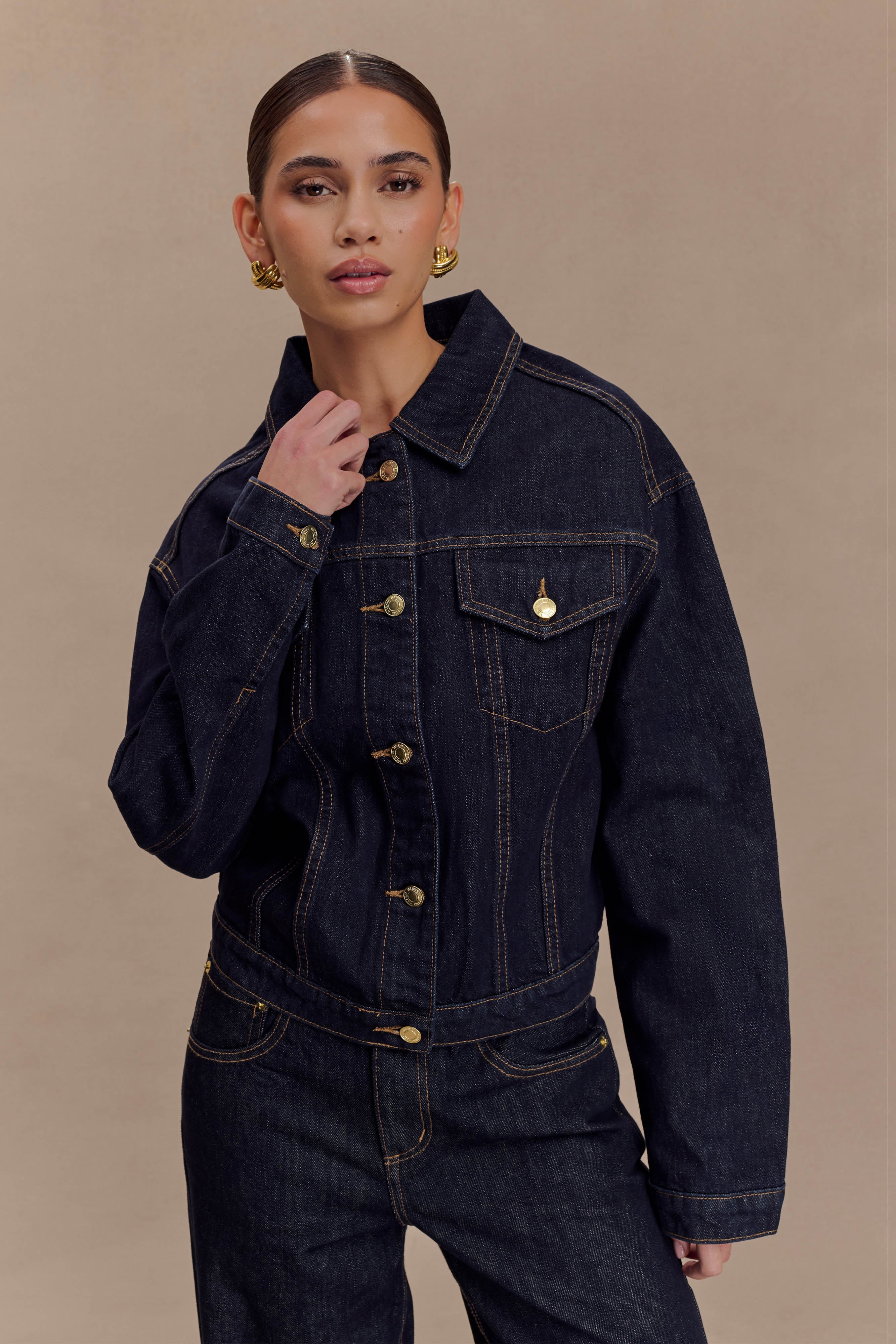 Kirra Cinched Denim Jacket Washed Indigo Blue